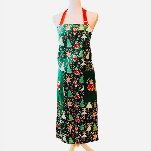 Ulster Weavers Festive Green Holiday Apron with Red Accents - Picture 1 of 12